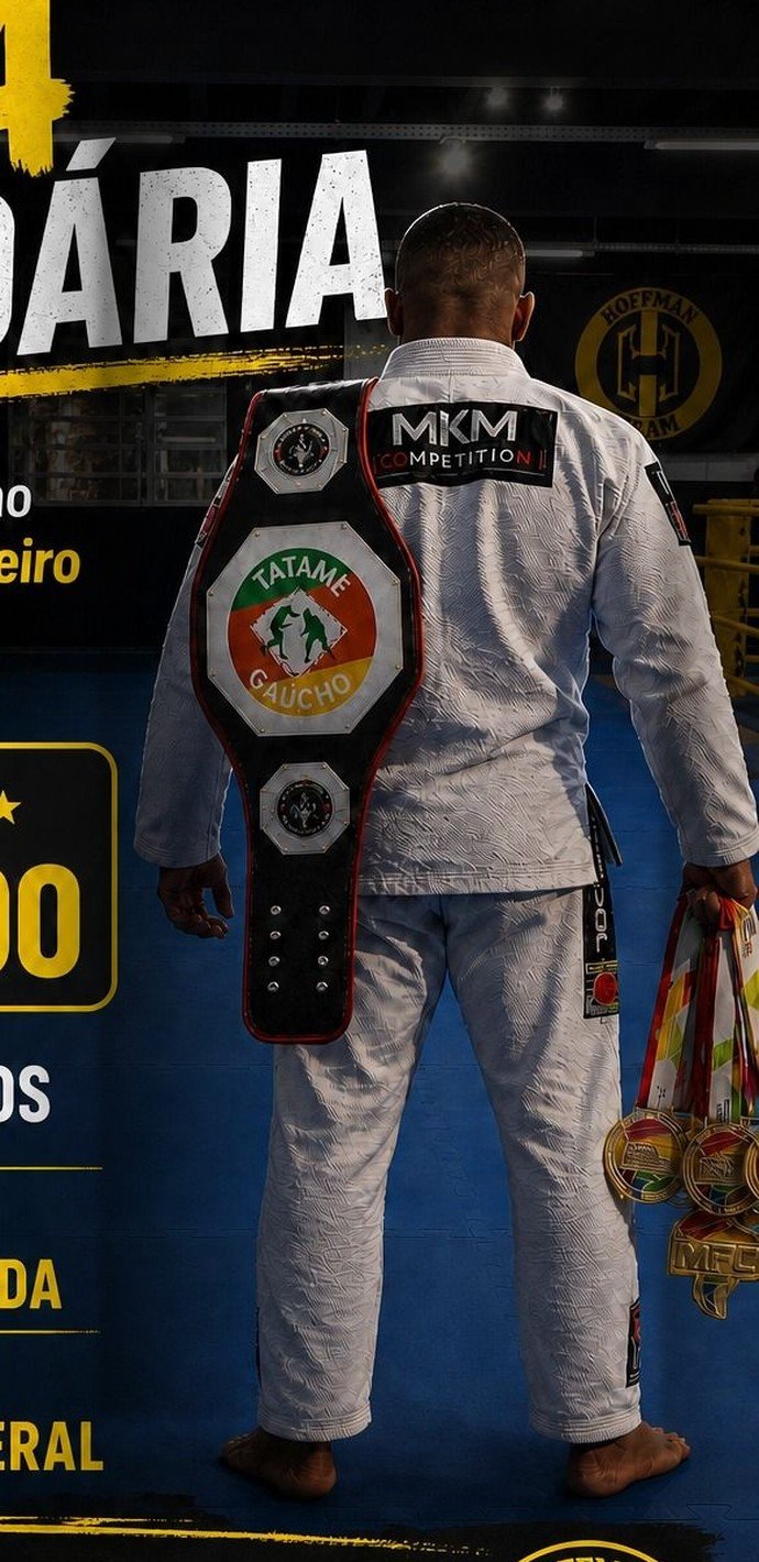 Atleta de Jiu-Jitsu com kimono e medalhas